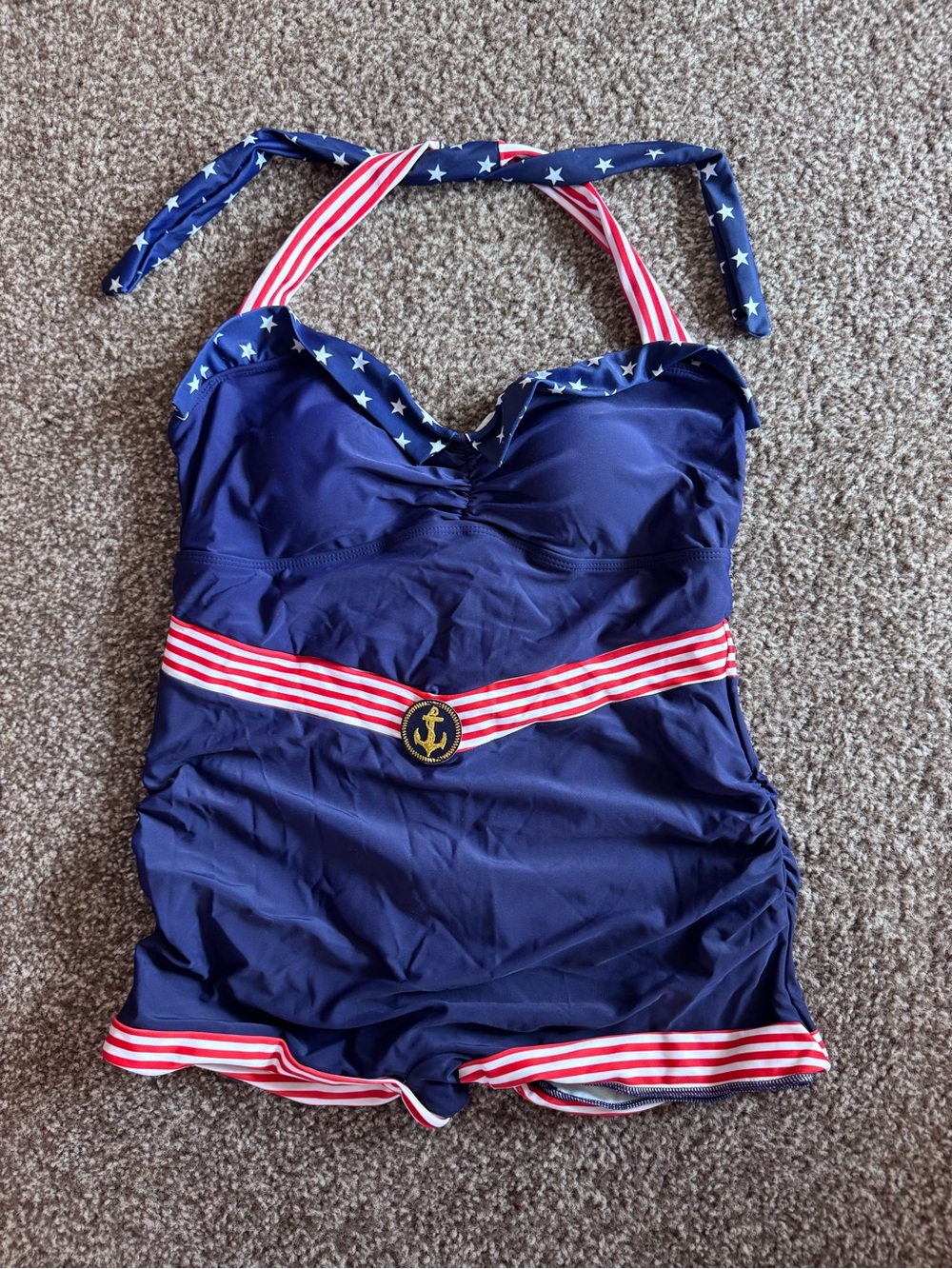 NWT Retro Stage Vintage Swimsuit Red White Blue Patriotic XXL